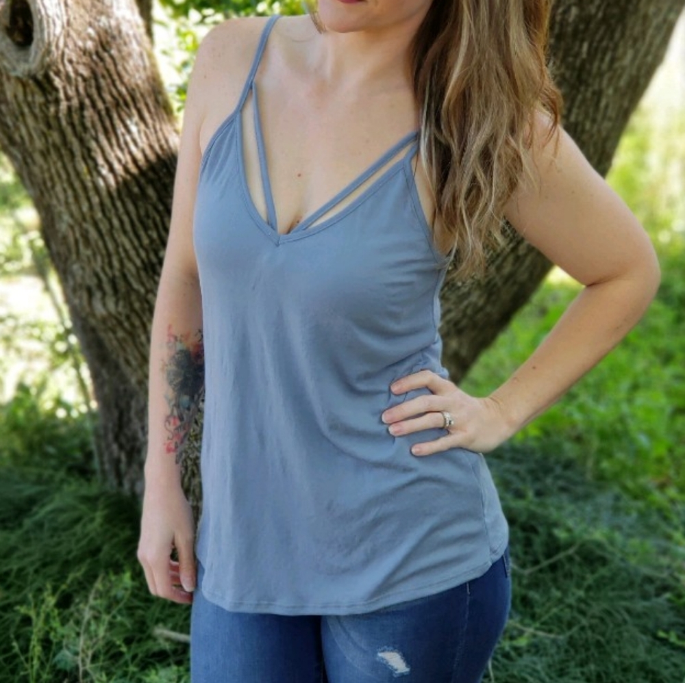 Blue v cut tank